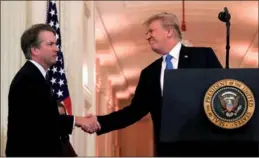  ?? LEAH MILLIS / REUTERS ?? US President Donald Trump introduces his Supreme Court nominee, Judge Brett Kavanaugh, in the East Room of the White House in Washington on Monday.