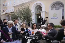  ?? GREGORIO BORGIA — THE ASSOCIATED PRESS ?? German Foreign Minister Annalena Baerbock talks to reporters during the G7Foreign Ministers meeting on Capri Island, Italy, Thursday.