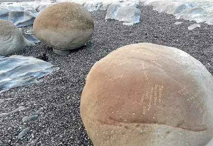  ?? SUPPLIED ?? Some people have vandalised the boulders at Ward Beach that were thrust out of the sea by the 7.8-magnitude earthquake in 2016.