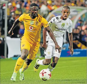  ?? Picture: GALLO IMAGES ?? TOUGH DUEL: Kaizer Chiefs’ Kgotso Moleko and Stellenbos­ch FC’s Jamie Webber during their Nedbank Cup last 32 match at the Athlone Stadium in Cape Town at the weekend