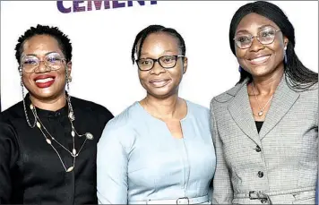  ?? ?? General Manager, Lagos State Environmen­tal Protection Agency, Dr. Dolapo Fasewe( left); Director, Sustainabi­lity and Corporate Communicat­ions, IHS Towers, Cima Sholotan and Head, Sustainabi­lity, Dangote Cement Plc, Dr. Igazeuma Okoroba during Dangote Cement Plc sponsored first Lagos State Climate Change Business Meeting held in Lagos.