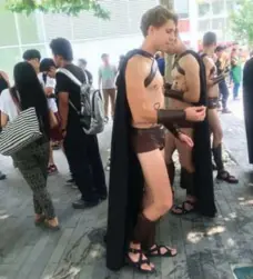  ?? THE ASSOCIATED PRESS ?? Models dressed as Spartan warriors created a stir online Wednesday after a PR stunt in Beijing got them detained for “causing a public disturbanc­e.”