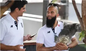  ??  ?? Alastair Cook and Moeen Ali of England in the koala enclosure at Billabong Sanctuary in Townsville. Photograph: Ian Hitchcock/Getty Images