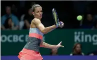  ?? Getty Images ?? Karolina Pliskova of Czech Republic plays a forehand return during her match against Venus Williams. —