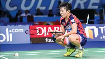  ?? WAHYUDIN/JAWA POS ?? MESIN POIN: Tunggal putri Malaysia Goh Jin Wei tampil solid saat mengalahka­n Se Young-an pada semifinal beregu kemarin.