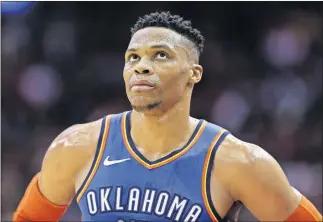  ?? [AP PHOTO/ERIC CHRISTIAN SMITH] ?? Oklahoma City Thunder guard Russell Westbrook could match his single-season NBA record of 42 triple-doubles.