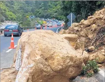 ?? PHOTO / NZTA ?? Slips and rockfalls that blocked one lane of SH2.