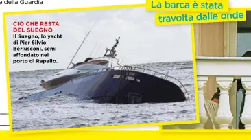  ??  ?? CIÒ CHE RESTA DEL SUEGNO Il Suegno, lo yacht di Pier Silvio Berlusconi, semi affondato nel porto di Rapallo.