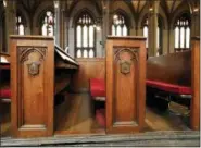  ?? KATHY WILLENS—THE ASSOCIATED PRESS ?? This May 2, 2018 photo shows pews slightly raised from the floor inside historic Trinity Church in New York. During a two year, $98 million renovation set to begin Monday, May 7, the pews will be made level with the floor in order to make them more...