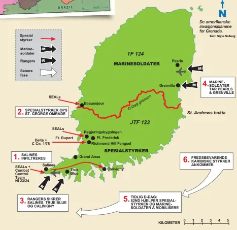  ?? Kart: Sigve Solberg ?? De amerikansk­e invasjonsp­lanene for Grenada.