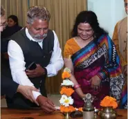  ?? ?? Show curator Dharmendra Rathore with Shailja Jain, Founder of Shailja studio during inaugurati­on of the Art Exhibition.