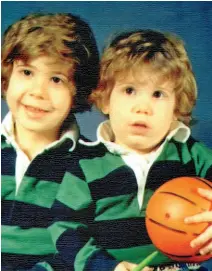  ?? ?? Game On
Justin Ishbia (left) at age 4, with his younger brother, Mat, in their preschool class photo in Southfield, Michigan. “We’d pretend to be stars and pretend to be the guy taking the shot at the buzzer,” Justin says.