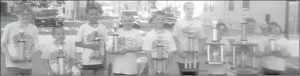  ?? Submitted photos ?? 2022 Sheyenne Valley Soap Box Derby Stock Division Winners (l-r): Joshua Sykora – 8th, Hunter Liobl – 7th, Solomon Blount – 6th, Teagan Greet – 5th, Ian King – 4th, Ella Schmidt – 3rd, Keighty Harris – 2nd, Zack Anderson – 1st (sponsored by Service Master) and Ally Henke – Drivers Choice Award.