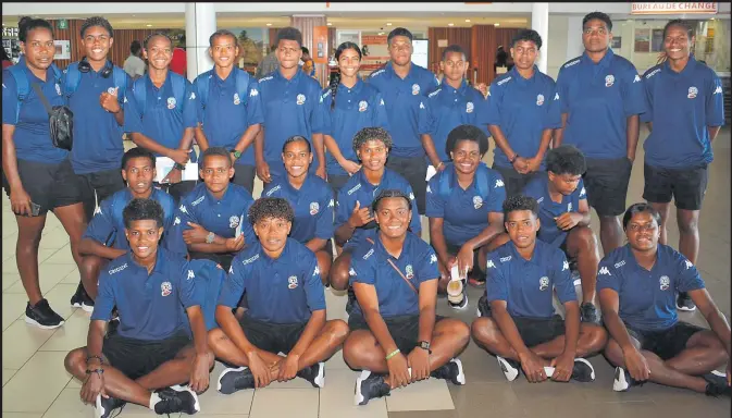  ?? Picture: BALJEET SINGH ?? Members of the Digicel Kula national women’s football side at the Nadi Internatio­nal Airport yesterday.