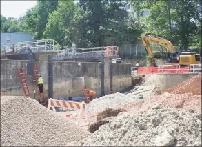  ?? Macklin Reid / Hearst Connectcut Media ?? Work at the South Street sewer plant renovation project has mostly continued this summer, with one week in late August lost after a worker tested positive for COVID-19.