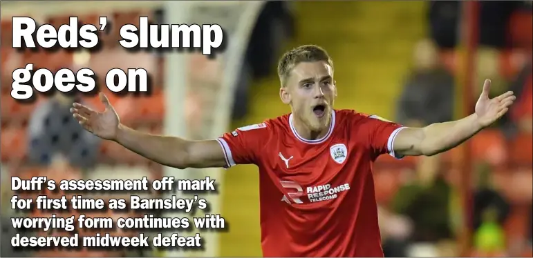  ?? ?? Home defeat: Josh Benson during Barnsley’s loss to Lincoln City on Tuesday. Below: Herbie Kane gets a yellow card and Michael Duff applauds fans.
Barnsley 0, Lincoln City 1
Pictures: Keith Turner.