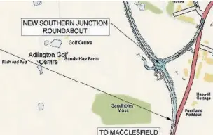  ??  ?? ●● A council document shows where the link road will join Macclesfie­ld