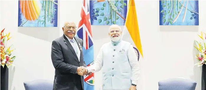  ?? Picture: SUPPLIED ?? India’s Prime Minister Shri Narendra Modi in a bilateral meeting with the Prime Minister Sitiveni Rabuka at Port Moresby in Papua New Guinea on May 22, 2023.