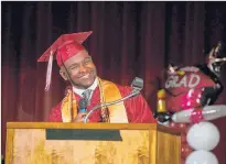  ?? DAVID BUTLER II/SPECIAL TO THE COURANT ?? Class Salutatori­an Yoel O. Veras Cerda speaks during the Bulkeley High School commenceme­nt ceremony Tuesday evening.