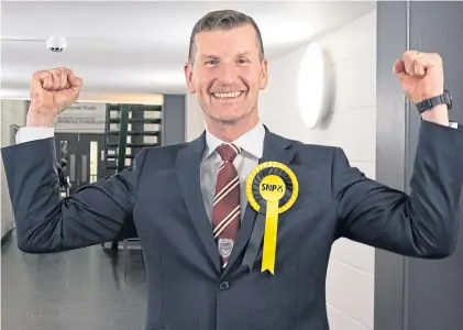  ??  ?? Newly-elected Angus MP Dave Doogan is jubilant after seizing the seat from Tory Kirstene Hair.