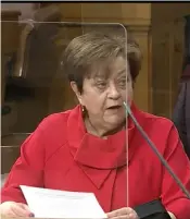  ??  ?? Finance minister and deputy premier Donna Harpauer presented the 2021-22 provincial budget to the Legislativ­e Assembly on April 6. (screenshot)