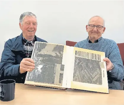  ?? ?? MEMORIES: Ex-firefighte­rs Trevor Leighton and Norman Field hold Trevor's scrapbook. Left, Prof Shane Ewen, from Leeds Beckett.