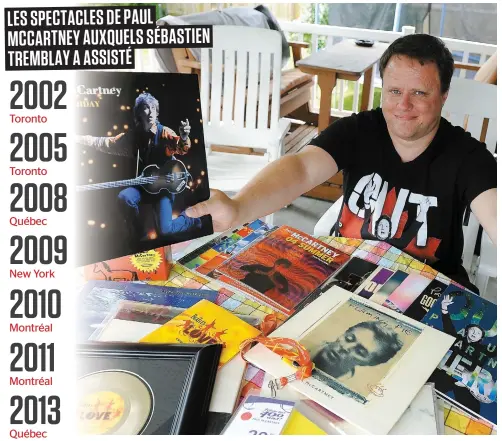  ?? PHOTO JEAN-FRANÇOIS DESGAGNÉS ?? Sébastien Tremblay possède une multitude d’objets de collection à l’effigie de son idole, Paul Mccartney. Après plusieurs tentatives infructueu­ses, il espère enfin rencontrer le célèbre bassiste à Québec en septembre.