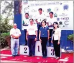  ?? SUPPLIED ?? Phat Makara leads the podium finishers in the 30km event at the Royal Angkor Endurance competitio­n on Sunday. CEF president Mona Tep is second right.