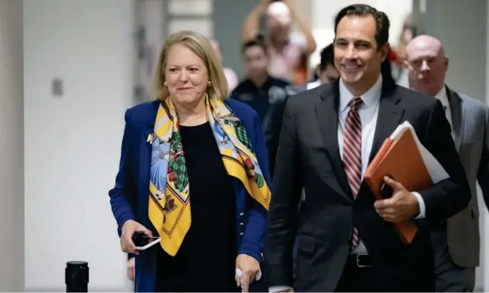  ?? Photograph: J Scott Applewhite/AP ?? Ginni Thomas with her lawyer, Mark Paoletta, in Washington DC on Thursday.