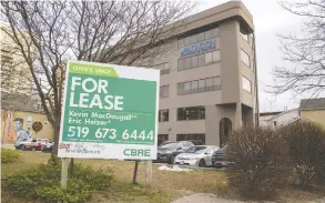  ?? DEREK RUTTAN / POSTMEDIA NEWS ?? Office space for lease in London, Ont., could well be indicative of a larger trend developing as companies cut costs to cover losses resulting from the pandemic.