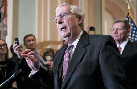  ?? J. SCOTT APPLEWHITE — THE ASSOCIATED PRESS ?? Senate Minority Leader Mitch McConnell, R-Ky., speaks to reporters.