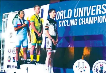  ??  ?? Cyrus took out the World University cycling championsh­ips in the Philippine­s, his first win outside of Australia.