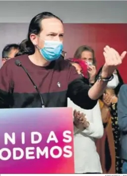  ?? KIKO HUESCA / EFE ?? Pablo Iglesias comparece ayer en la sede de Podemos.