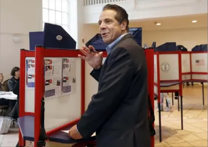  ?? Richard Drew/Associated Press ?? New Yorkers who have watched Gov. Andrew Cuomo for years say allegation­s of sexual harassment against him are consistent with how he maintains his grip on power. Above, he votes on Nov. 6, 2018, at the Presbyteri­an Church of Mount Kisco, in Mount Kisco, N.Y.