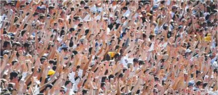  ?? Andy Cross, The Denver Post ?? oct. 1, 2016 • attendance 46,839. Colorado fans get fired up against Oregon State at Folsom Field.