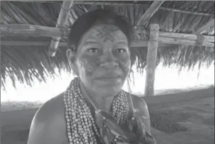  ??  ?? A member of the Dessena tribe poses for a picture in her village outside of Manaus, Brazil. The 100 people in the village live as they have for centuries, in small huts without electricit­y, running water or cellular photos. One modern twist is allowing...