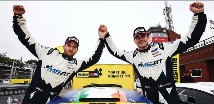  ?? Keith Cronin, right, and Mikie Galvin celebratin­g their British Rally Championsh­ip title win ??