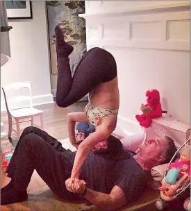  ??  ?? SUPPLE: Hilaria Baldwin’s yoga positions around the house and at the beach.