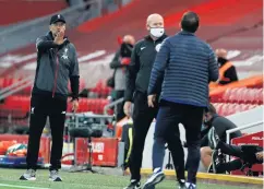  ??  ?? Words exchanged: Jurgen Klopp and Frank Lampard get heated