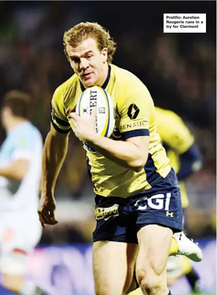  ??  ?? Prolific: Aurelien Rougerie runs in a try for Clermont