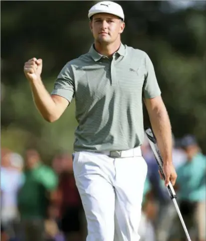  ?? MEL EVANS — THE ASSOCIATED PRESS ?? Bryson DeChambeau celebrates a birdie putt on the 18th hole during the third round of the Northern Trust tournament on Saturday in Paramus.