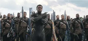  ??  ?? Black Panther, a.k.a. T’Challa, portrayed by Chadwick Boseman, has a key role in Infinity War.
