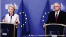  ?? ?? La présidente de la Commission de l'UE Ursula von der Leyen et le chef de la diplomatie européenne Josep Borrell lors d'un point de presse sur la guerre en Ukraine.