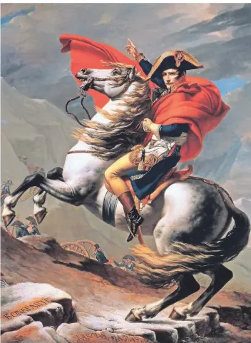  ?? FOTO: DPA ?? Jacques-Louis David malte 1800 „Bonaparte beim Überschrei­ten der Alpen am Großen St. Bernhard“.