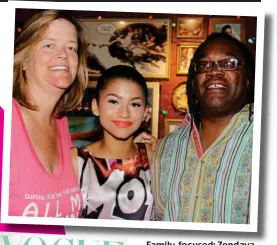  ?? ?? Family-focused: Zendaya pictured with her parents in New York City in 2013