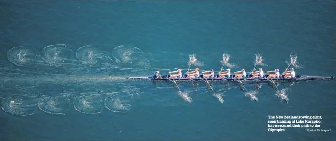  ?? Photo / Photosport ?? The New Zealand rowing eight, seen training at Lake Karapiro, have secured their path to the Olympics.