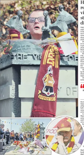  ?? PICTURES: TONY JOHNSON. ?? REMEMBRANC­E: A memorial service in Centenary Square to mark the 32nd anniversar­y of the Bradford City fire at Valley Parade proved an emotional event for many.