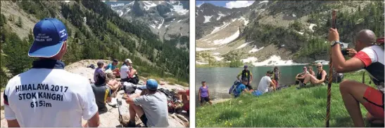  ?? Séance photo-souvenir près du magnifique lac de Trecolpas, avant la redescente. ?? Pause déjeuner à   m d’altitude. Trois fois moins que le Stok Kangri !