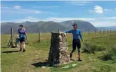  ??  ?? [clockwise from top] Sabrina rests in Grasmere after finishing; with support runners on day two; soaking up the achievemen­t; on Gowbarrow Fell on day two; on Fellbarrow on day four