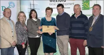  ??  ?? Shelmalier­s GAA Club presentati­on (from left) Michael Wall, WLD; Cllr Lisa McDonald, Sheila Roche, Cllr Kathleen Codd Nolan, chairperso­n, LCDC Committee, Wexford County Council; Leonard Poole, Ibar Murphy and Cllr Keith Doyle, chairman, Wexford County Council.